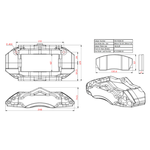 Front- Small 6-piston Caliper 
