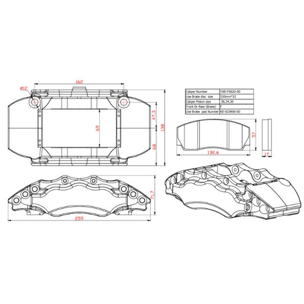 Front- Medium 6-piston Caliper