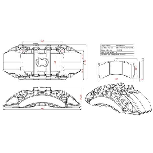 Front- Big 6-piston Caliper