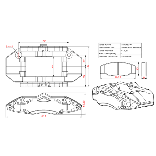 Rear BBK – Drum Version / Small 6-Piston (17